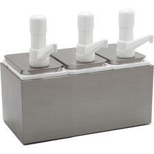 38503FNP - Topping Rail w/3 ea Fixed Nozzle Pumps & Jars 14-7/16", 7-3/4", 12-1/2" - Stainless Steel