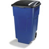 Square Rolling Waste Container Trash Can with Hinged Lid 50 Gallon - Blue
