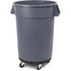 Bronco Round Waste Container, Dolly, Combo (Lid Sold Separately) 32 Gallon - Gray
