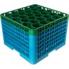 OptiClean NeWave Color-Coded Glass Rack with Five Extenders 30 Compartment - Green-Carlisle Blue