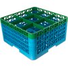 OptiClean 9 Compartment Glass Rack with 4 Extenders 10.3 - Green-Carlisle Blue
