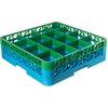 OptiClean 16 Compartment Glass Rack with 1 Extender 5.56 - Green-Carlisle Blue