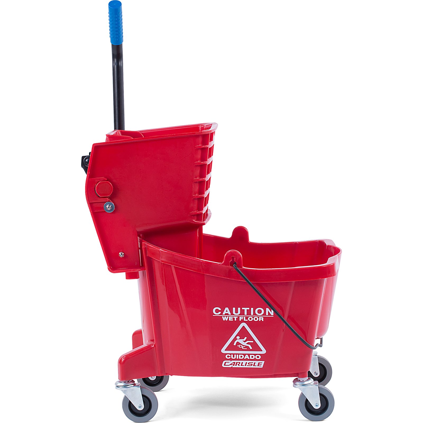26 Quart Red Carlisle 3690805 Commercial Mop Bucket with Side Press Wringer 