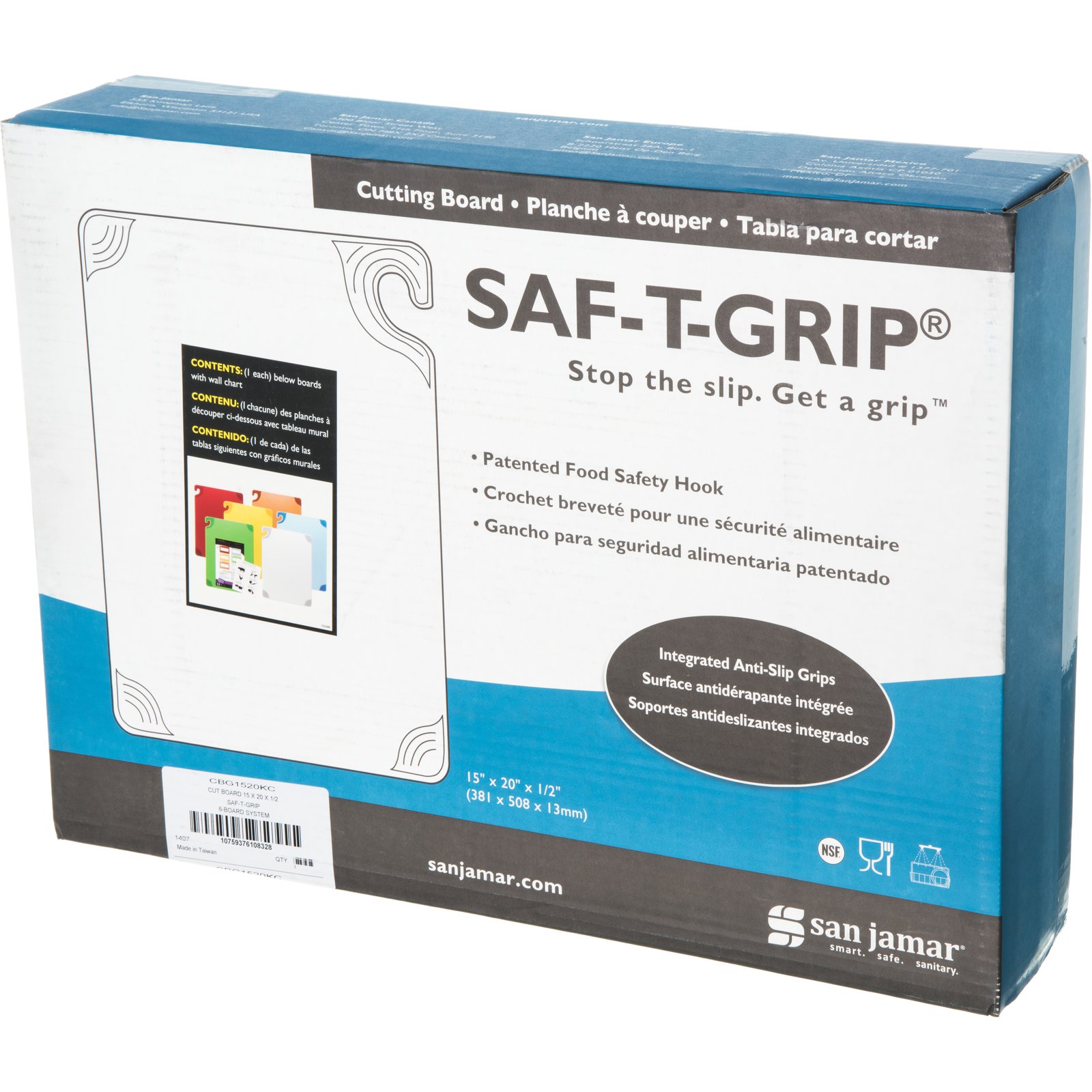 Saf-T-Grip Cutting Board, 15'' x 20'' x 1/2'', anti-slip