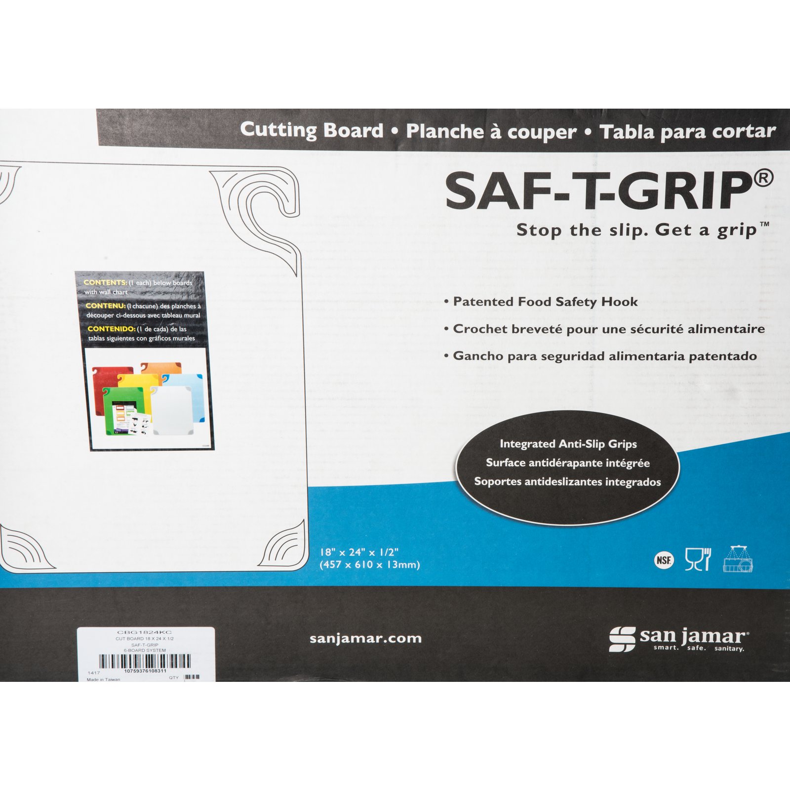 CBG182412BL - Saf-T-Grip Cutting Board 18 x 24 x 0.5 - Blue