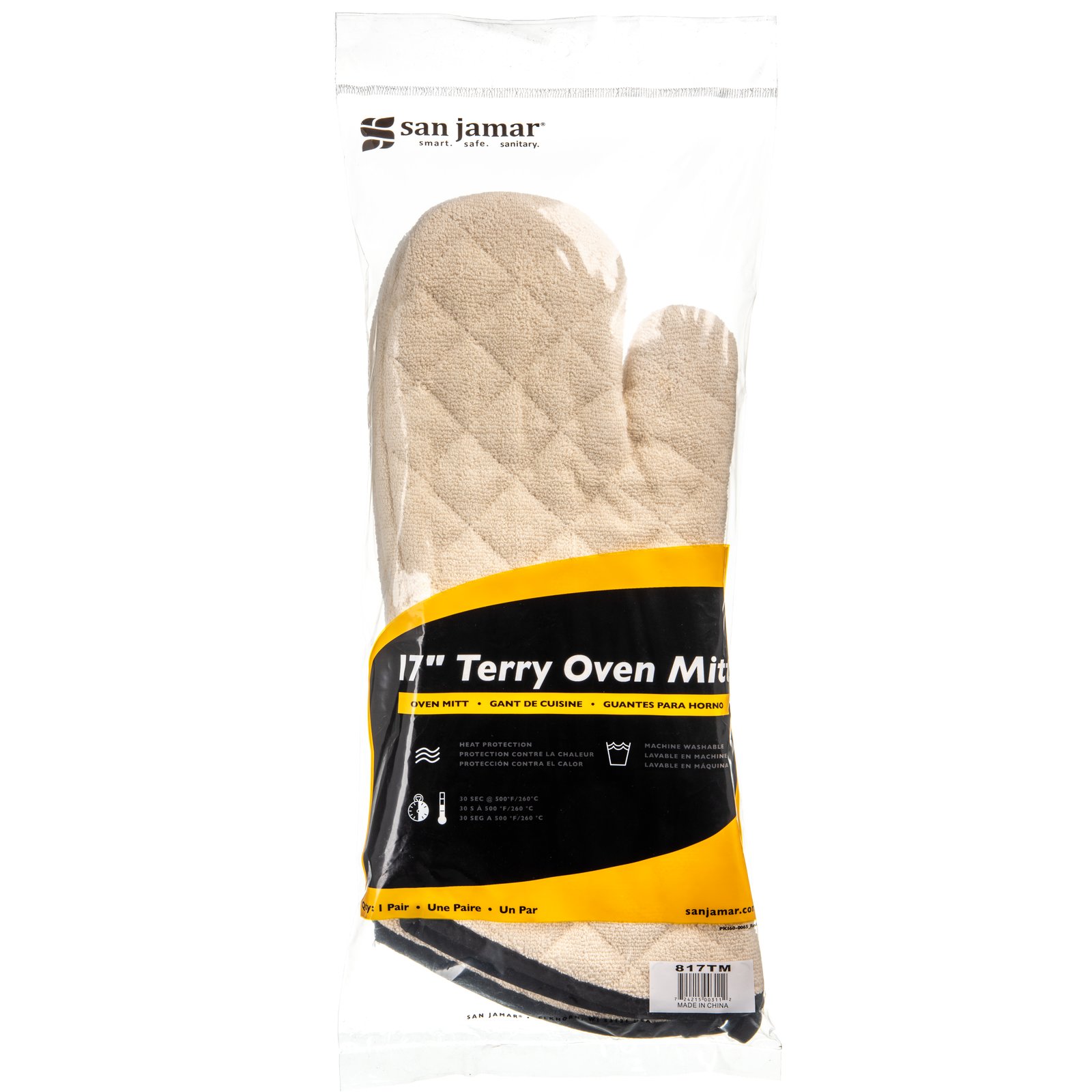 15-Inch Cotton Terry Cloth Oven Mitts Heat Resistant 482°F, 2 PCS, White  Cream