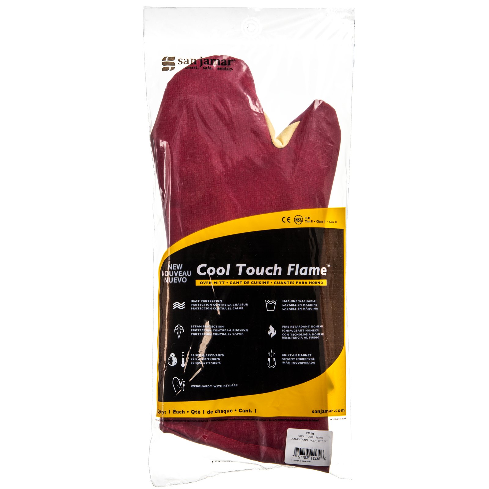 San Jamar KT0224 Cool Touch Flame™ 24 Oven Mitt with Kevlar® and Nomex®