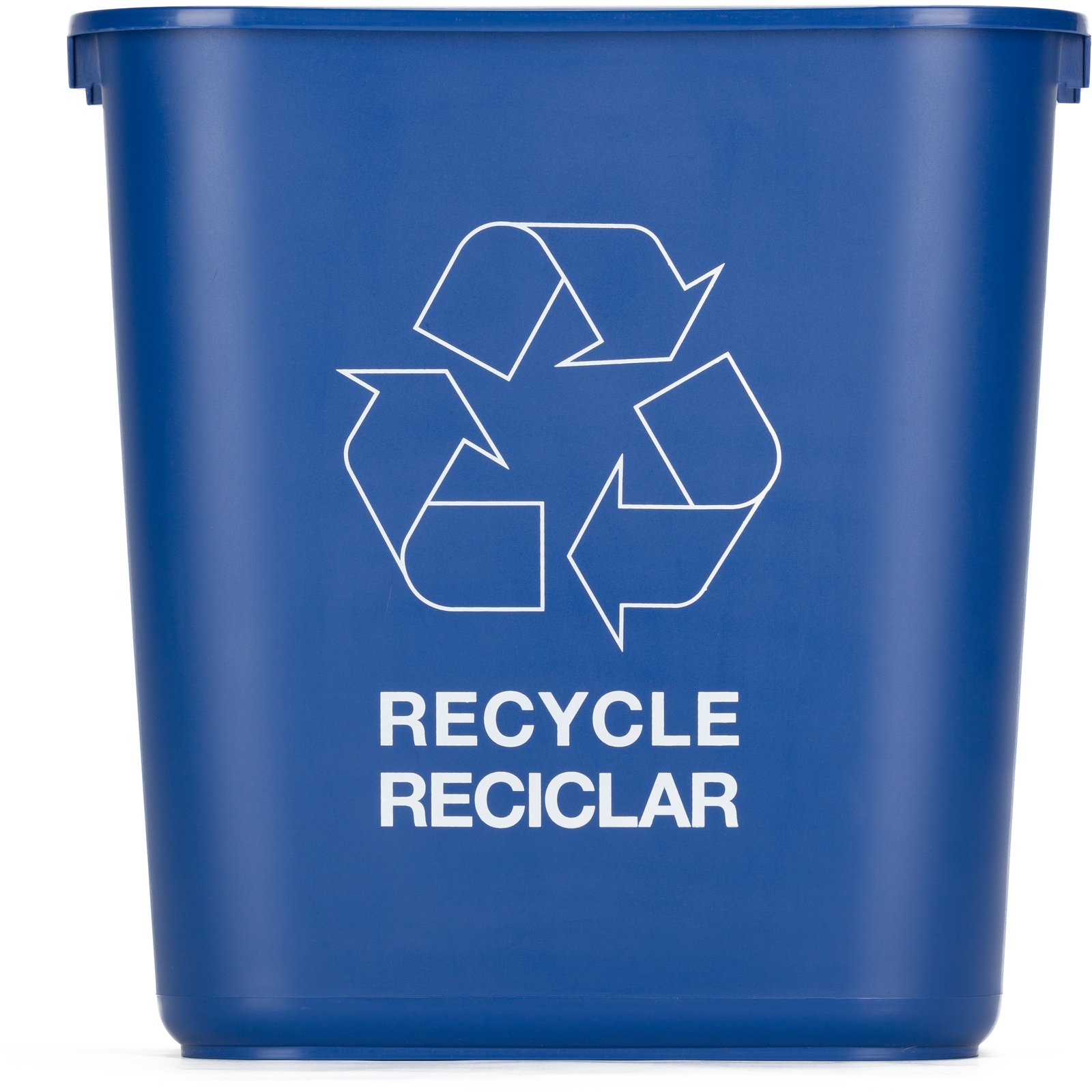 342928REC14 Rectangle RECYCLE Office Wastebasket 28 Quart Blue