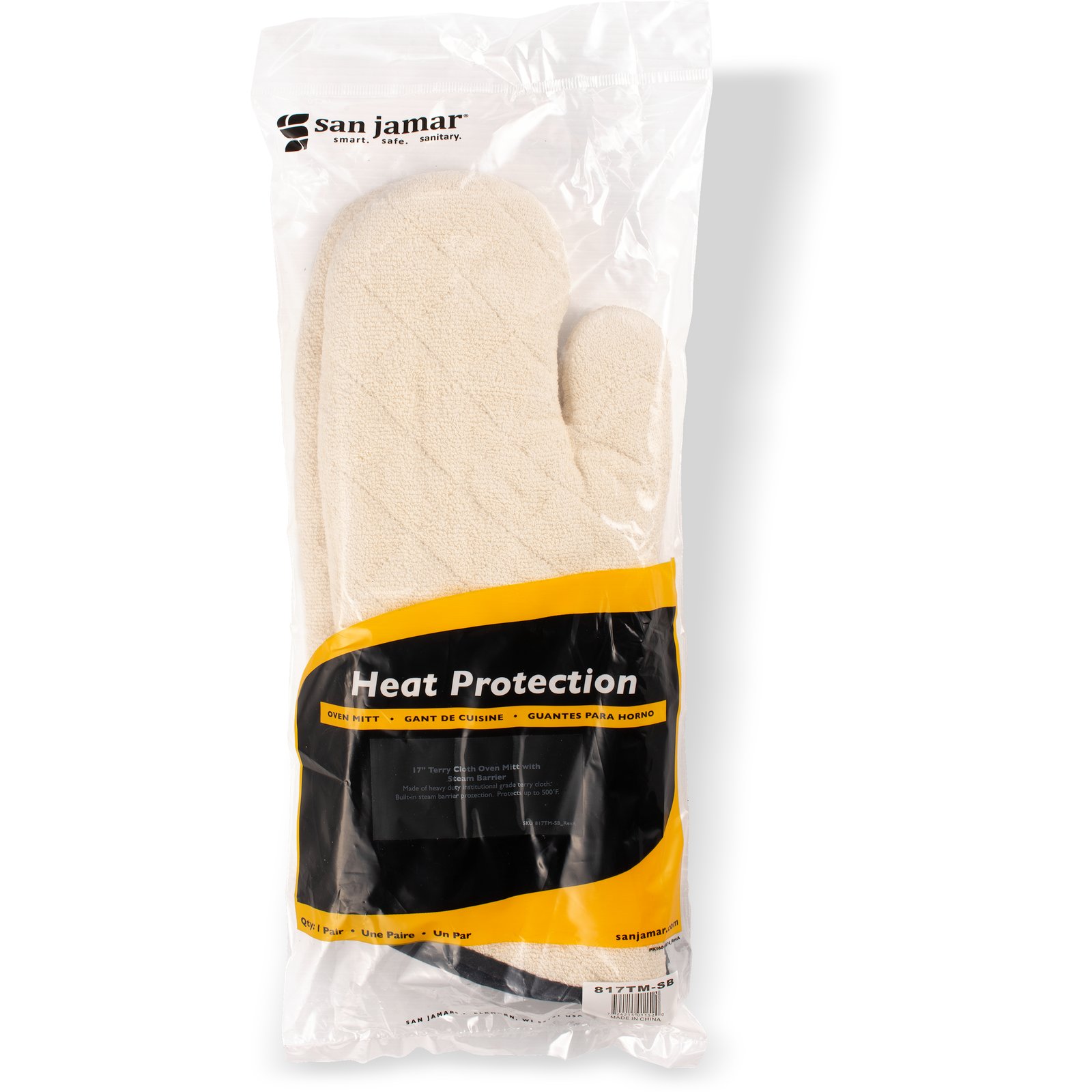 San Jamar 817TMSB 17 Terry Cloth Oven Mitts with Steam Barrier