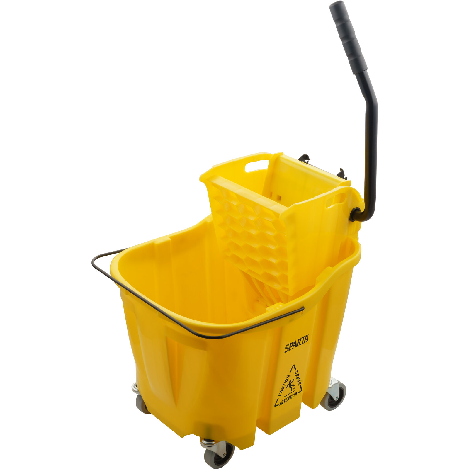 Restaurantware Clean 38 Quart Industrial Mop Bucket, 1 Combo Mop Wringer  Bucket - With Side Press Wringer, Built-In Casters, Yellow Plastic  Commercial