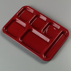 4398885 Right Hand 6-Compartment Melamine Tray 14.5" x 10" - Dark Cranberry