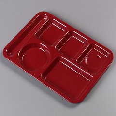 4398085 Left-Hand Heavyweight 6-Compartment Melamine Tray 10" x 14" - Dark Cranberry