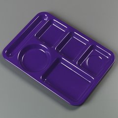 4398087 Left-Hand Heavyweight 6-Compartment Melamine Tray 10" x 14" - Purple
