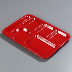 4398005 Left-Hand Heavyweight 6-Compartment Melamine Tray 10" x 14" - Red