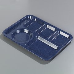 4398035 Left-Hand Heavyweight 6-Compartment Melamine Tray 10" x 14" - Café Blue