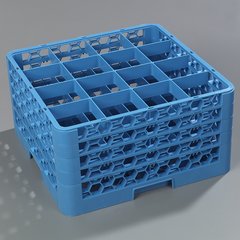 RG16-414 OptiClean™ 16-Compartment Divided Glass Rack with 4 Extenders 10.3" - Carlisle Blue