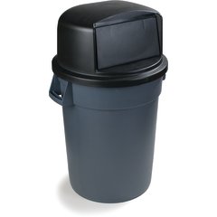 34103403 Bronco™ Round Waste Bin Trash Container Dome Lid With Hinged Door 32 Gallon - Black