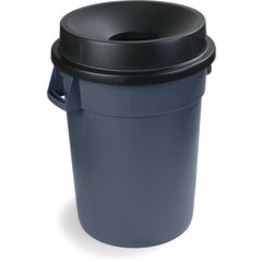 34103503 Bronco™ Round Waste Bin Trash Container Funnel Lid 32 Gallon - Black