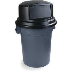 34105703 Bronco™ Round Waste Bin Trash Container Dome Lid With Hinged Door 44 and 55 Gallon - Black