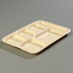 4398825 Right Hand 6-Compartment Melamine Tray 14.5" x 10" - Tan