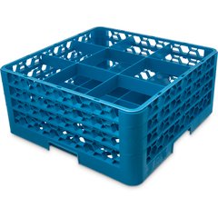 RG9-314 OptiClean™ 9-Compartment Divided Glass Rack with 3 Extenders 8.72" - Carlisle Blue