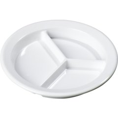 4351602 Dallas Ware® Melamine 3-Compartment Deep Plate 9" - White