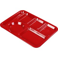 4398005 Left-Hand Heavyweight 6-Compartment Melamine Tray 10" x 14" - Red