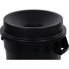 34103503 Bronco™ Round Waste Bin Trash Container Funnel Lid 32 Gallon - Black