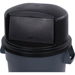 34103403 Bronco™ Round Waste Bin Trash Container Dome Lid With Hinged Door 32 Gallon - Black