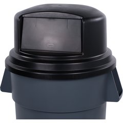34105703 Bronco™ Round Waste Bin Trash Container Dome Lid With Hinged Door 44 and 55 Gallon - Black