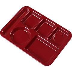 4398085 Left-Hand Heavyweight 6-Compartment Melamine Tray 10" x 14" - Dark Cranberry