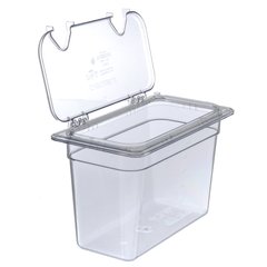 10280Z07 StorPlus™ EZ Access Hinged Notched Universal Food Pan Lid 1/3 Size - Clear