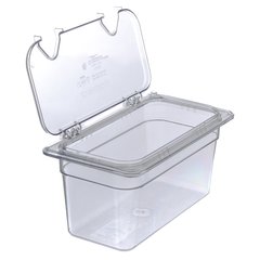 10280Z07 StorPlus™ EZ Access Hinged Notched Universal Food Pan Lid 1/3 Size - Clear