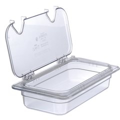 10280Z07 StorPlus™ EZ Access Hinged Notched Universal Food Pan Lid 1/3 Size - Clear
