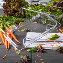 10280Z07 StorPlus™ EZ Access Hinged Notched Universal Food Pan Lid 1/3 Size - Clear