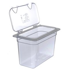 10279Z07 StorPlus™ EZ Access Hinged Notched Universal Food Pan Lid 1/3 Size - Clear