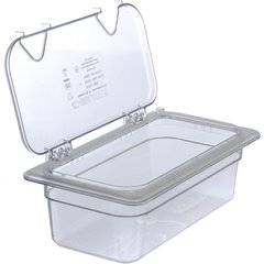 10279Z07 StorPlus™ EZ Access Hinged Notched Universal Food Pan Lid 1/3 Size - Clear