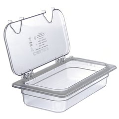 10279Z07 StorPlus™ EZ Access Hinged Notched Universal Food Pan Lid 1/3 Size - Clear