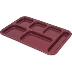 4398885 Right Hand 6-Compartment Melamine Tray 14.5" x 10" - Dark Cranberry