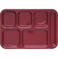4398885 Right Hand 6-Compartment Melamine Tray 14.5" x 10" - Dark Cranberry