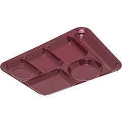 4398085 Left-Hand Heavyweight 6-Compartment Melamine Tray 10" x 14" - Dark Cranberry