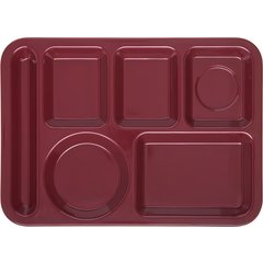 4398085 Left-Hand Heavyweight 6-Compartment Melamine Tray 10" x 14" - Dark Cranberry