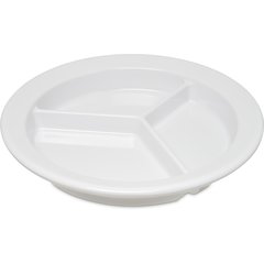 4351602 Dallas Ware® Melamine 3-Compartment Deep Plate 9" - White