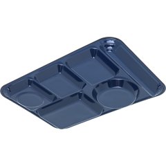 4398050 Left-Hand Heavyweight 6-Compartment Melamine Tray 10" x 14" - Dark Blue
