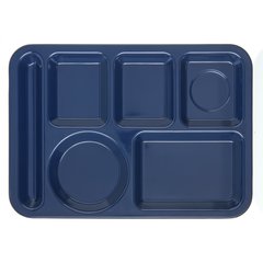 4398050 Left-Hand Heavyweight 6-Compartment Melamine Tray 10" x 14" - Dark Blue