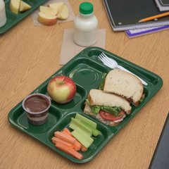 4398808 Right Hand 6-Compartment Melamine Tray 14.5" x 10" - Forest Green