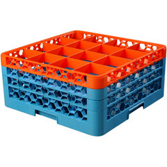 RG16-3C412 OptiClean™ 16-Compartment Divided Glass Rack with 3 Extenders 8.72" - Orange-Carlisle Blue