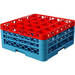 RG25-3C410 OptiClean™ 25-Compartment Divided Glass Rack with 3 Extenders 8.72" - Red-Carlisle Blue