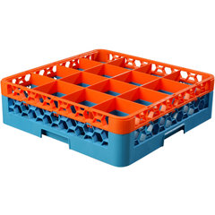 RG16-1C412 OptiClean™ 16-Compartment Divided Glass Rack with 1 Extender 5.56" - Orange-Carlisle Blue