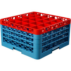 RG25-4C410 OptiClean™ 25-Compartment Divided Glass Rack with 4 Extenders 10.3" - Red-Carlisle Blue
